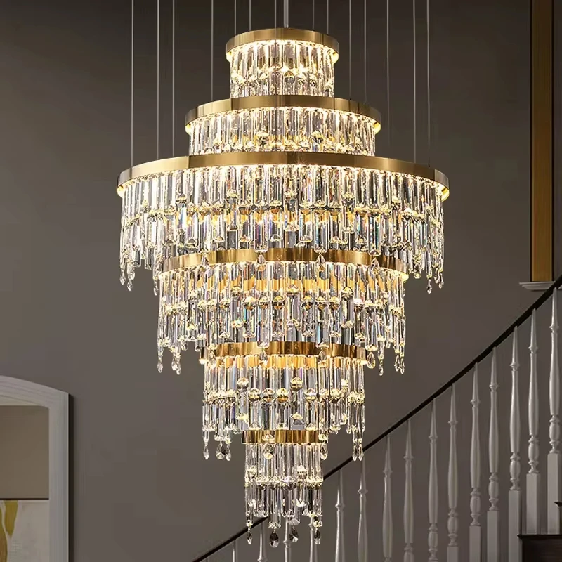 

Modern K9 Crystal Chandelier Hotel Lobby Staircase Living Room LED Luxury Home Decoration 90-260v Ceiling Light Gold Velvet Lamp