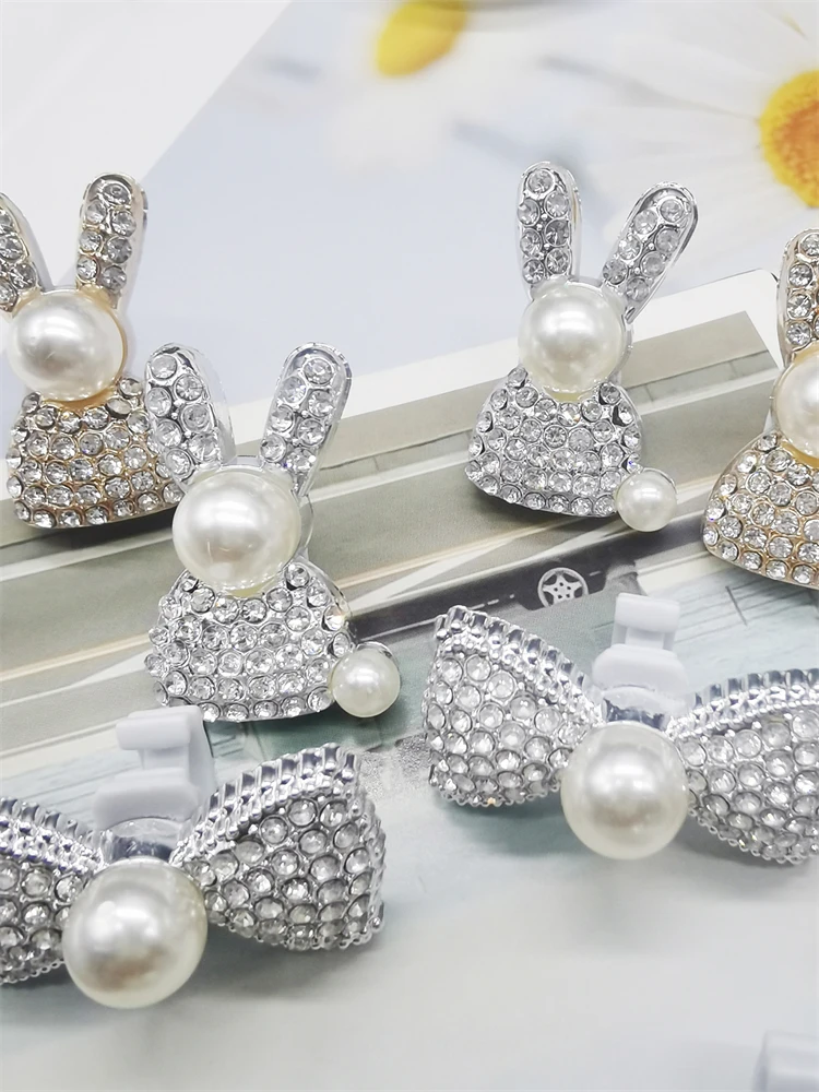 2PCS Nette Bling Katze Schuh Spitze Charms ABS Strass Silbrig Bogen Schnürsenkel Zubehör DIY Luxus Kaninchen Dekor Schuh Clip fit Stiefel – Detail 8
