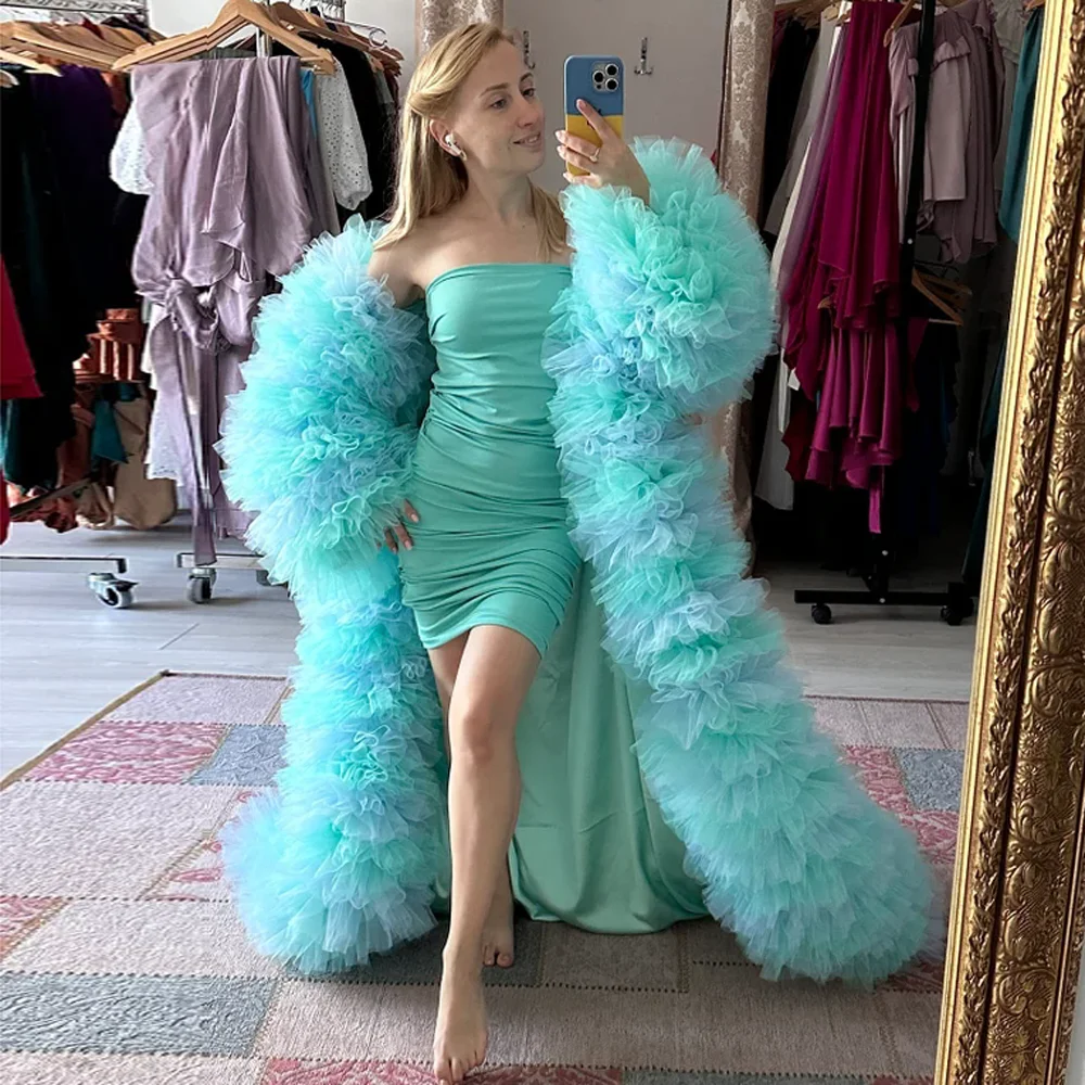 Extra Puffy Tulle Coat Zebra Mixed Custom Colors Long Jacket Tulle Ruffles Coat Cape Maternity Robe Photo shoot Dress Long Train