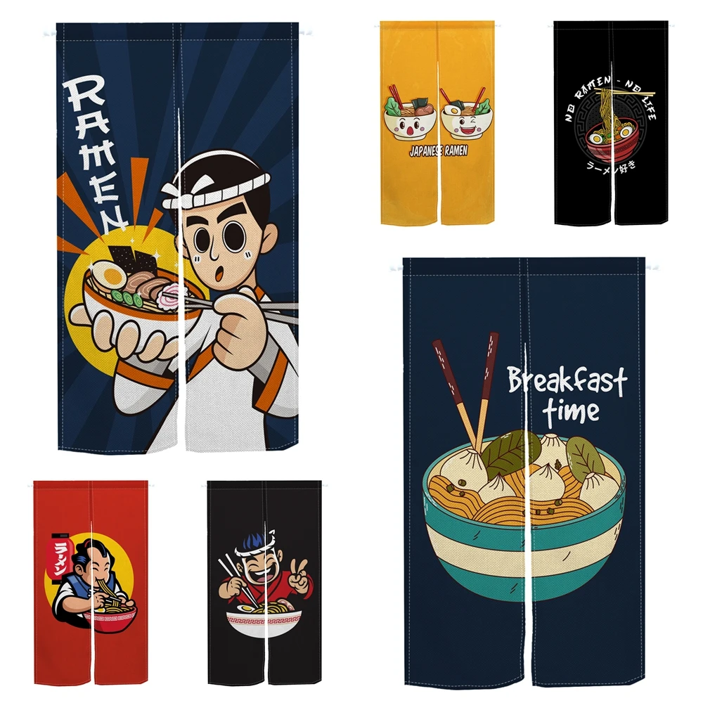 Cartoon Ramen Door Curtain Japanese Sushi Restaurant Bathhouse Partition Linen Doorway Hanging Split Half Curtain