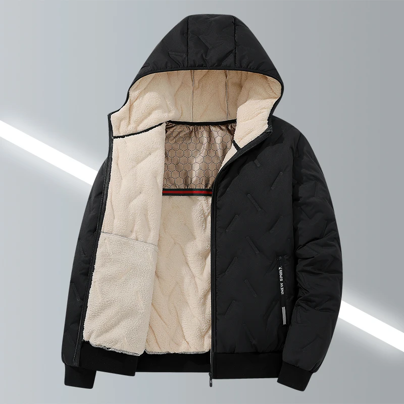 

Зимняя хлопковая куртка с капюшоном для мужчин и женщин, стеганое пальто с подкладкой из овечьей шерсти, ветрозащитный, теплый и утолщенный повседневный топ на молнии с капюшоном для улицы