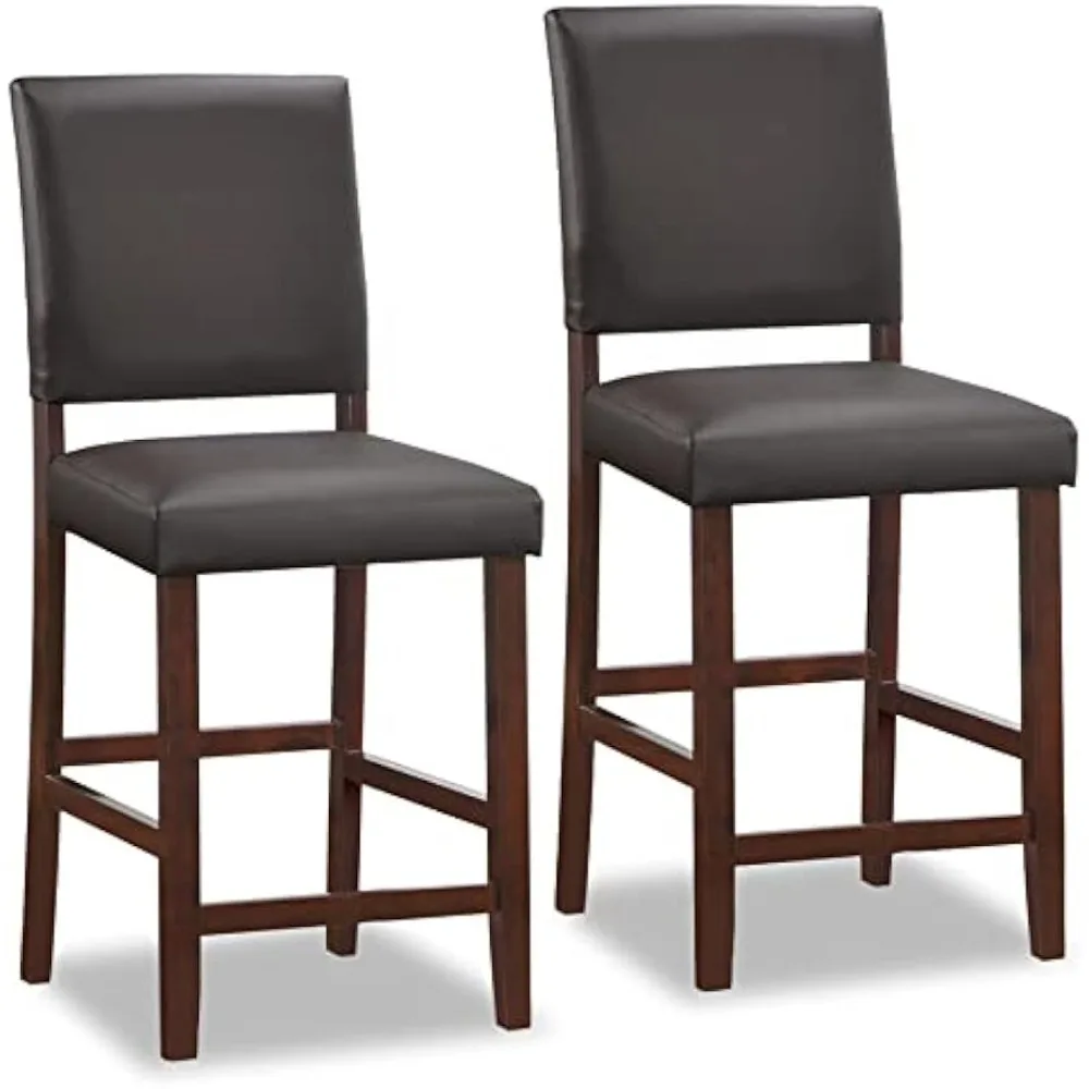 

Leick Home 10086CP/EB Upholstered Back Counter Height Stool with Faux Leather Seat and Wood Base, Set of 2,