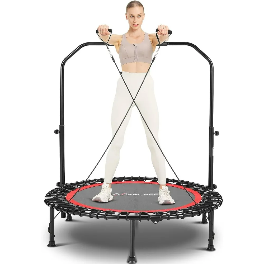 

Max Load 450LBS Small Fitness Bungee Rebounder with 4 Level Adjustable Foam Handle Bar, 40" Foldable Mini Trampoline for Adults