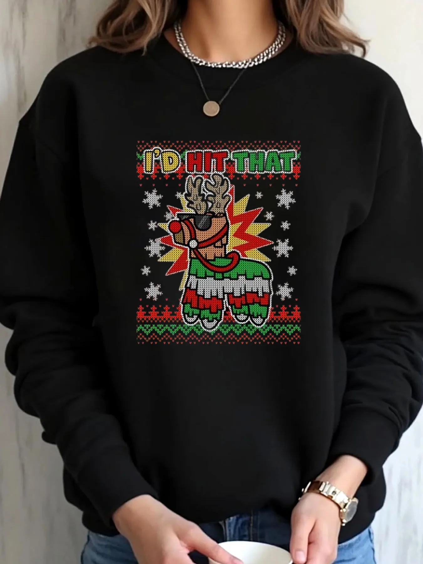 

Женская толстовка большого размера с рождественским оленем I D Hit That с принтом, верхняя одежда