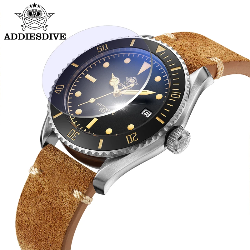 ADDIESDIVE Watch For Men Sapphire Glass 20Bar Waterproof 316L Stainless Steel Windows Display  Automatic Mechanical Watches