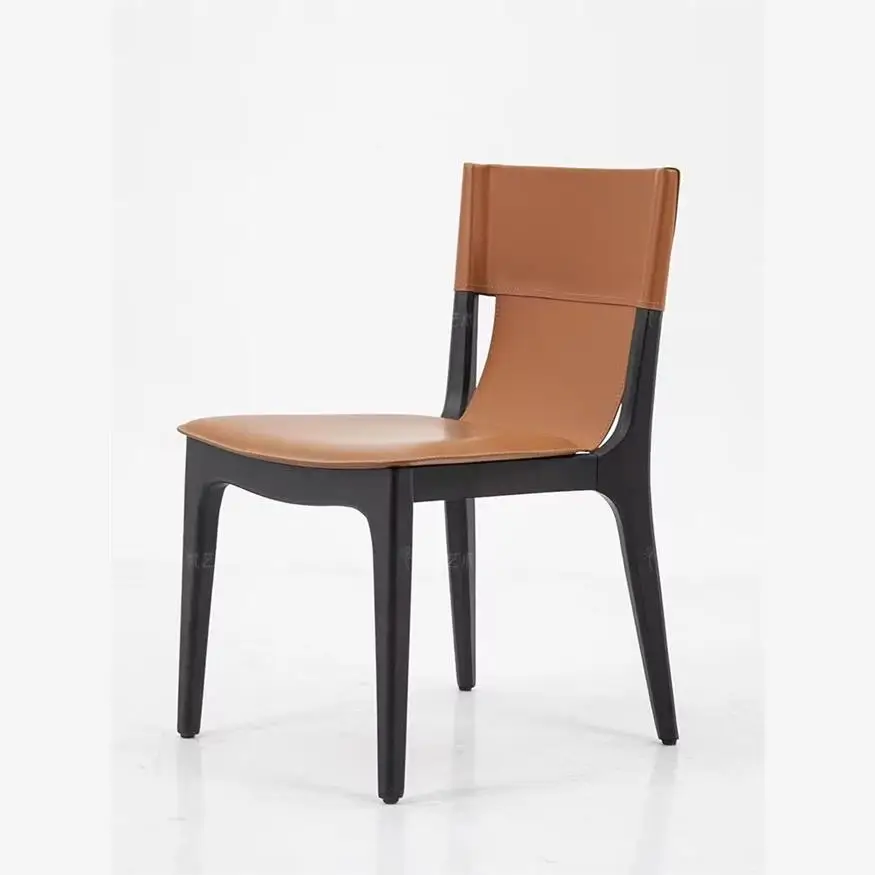 Italian Style Luxury Dining Chair Solid Wood Saddle Leather Backrest Chair for Home