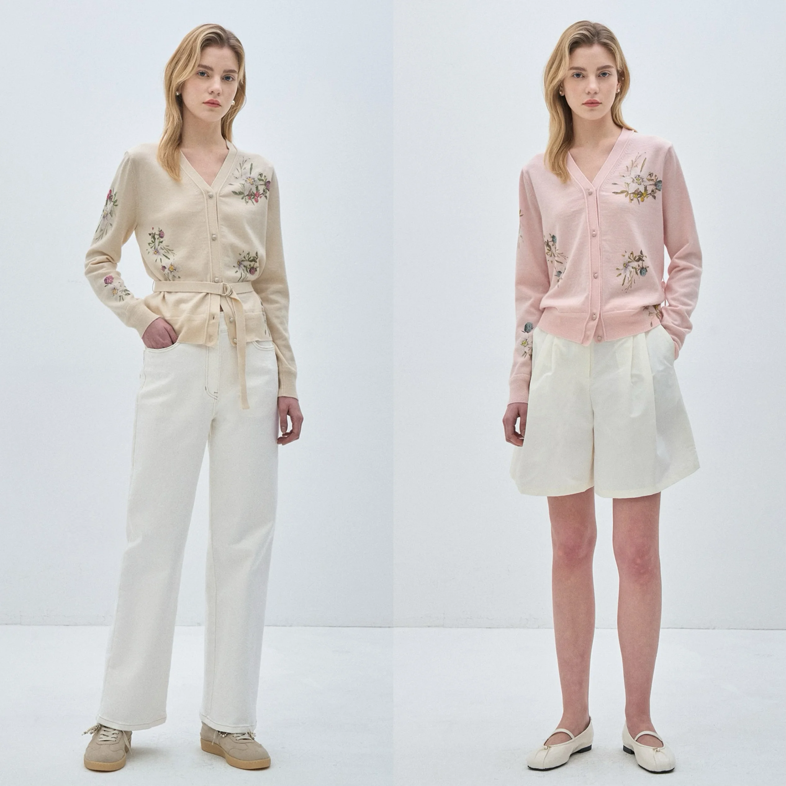 

Ele V-Ne Printed Belted Long Sve Knitwear Faionable Versatile Slimming Commute Sle Spring Summer Korean Single