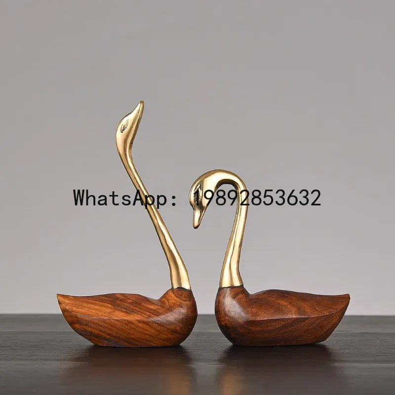 U2  Wooden Pot Ornament Crane Bird Swan Simulation Animal Sculpture Brass Metal Sculpture Home Decoration Decorative Figurines