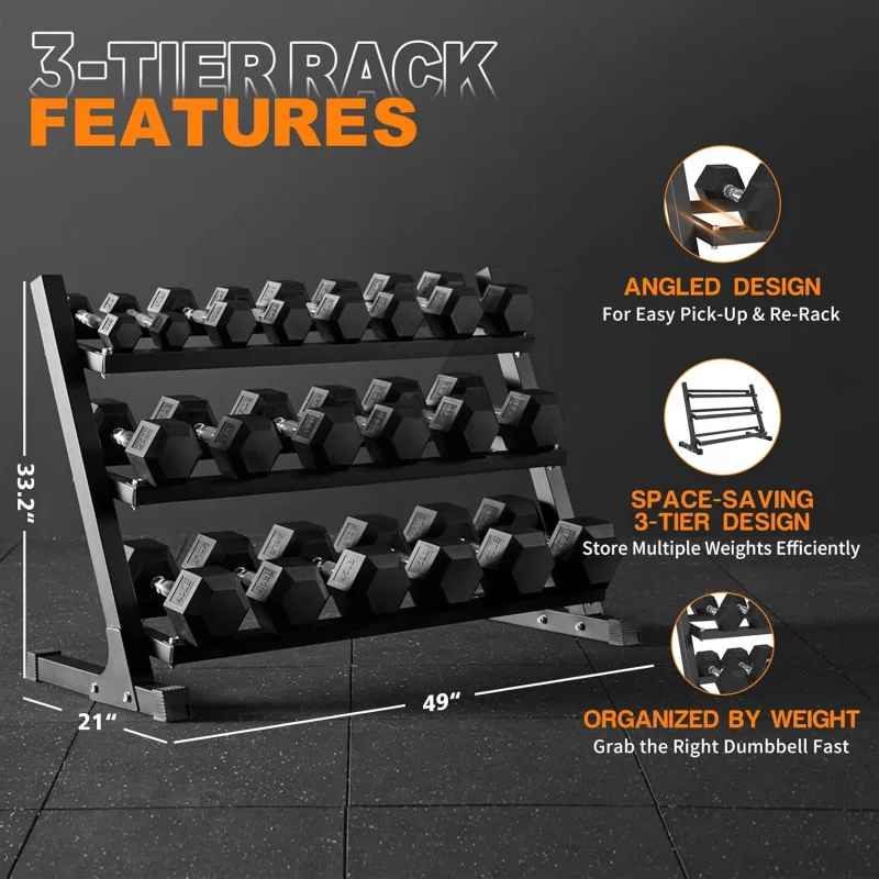 

(TTO)Dumbbell Sets with Rack, Rubber Hex Dumbbells, Multiple Choices in 160/200/380/450/550LB, Hand Weights Chrome OG