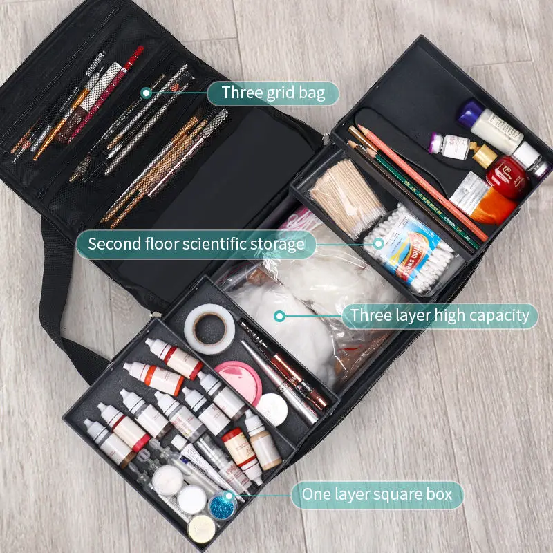 Large Makeup Carrying Train Case For Women Travel Bag Portable Storage Box 4 Tier Professional Nail Organizer Case with Adjustab view 4