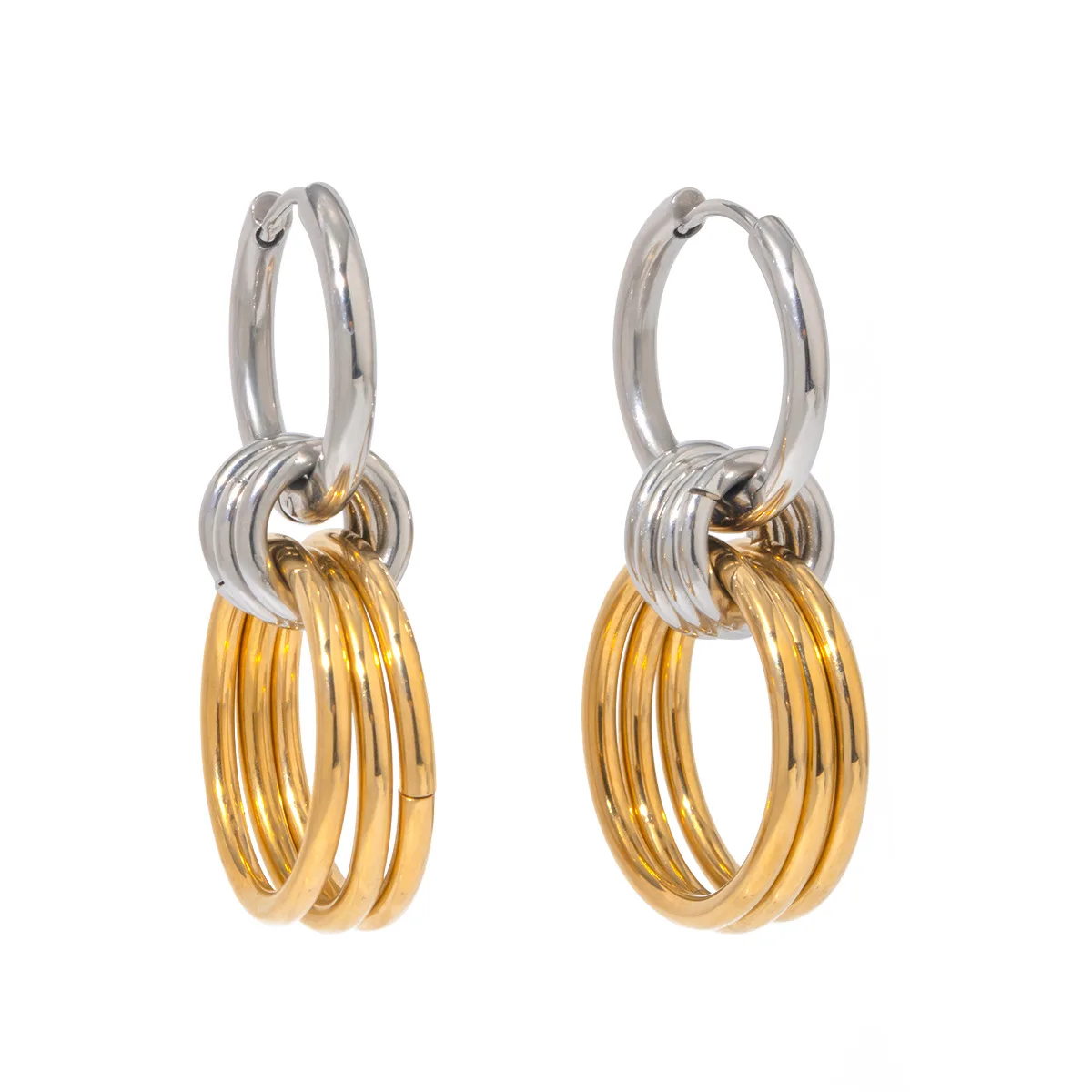 

Stainless Steel PVD 18K Gold Plated Tarnish Waterproof Double Color Linked Earrings For Woman Jewelry Wholesale INS