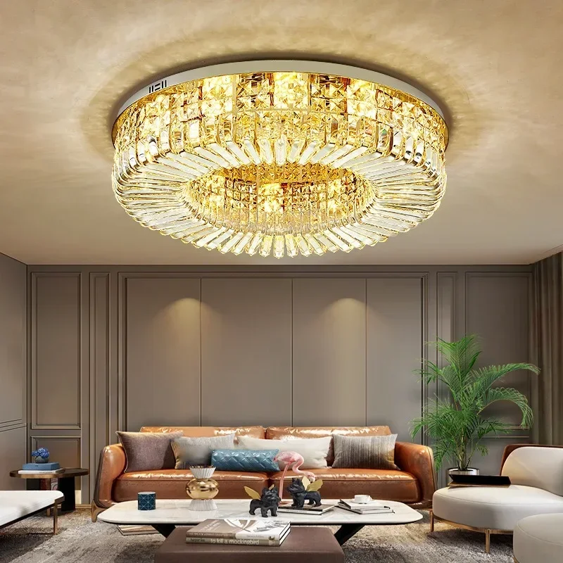 

Round LED Crystal Ceiling Lamp Chrome / Gold Chandelier Decorative Lighting for Living Room Bedroom