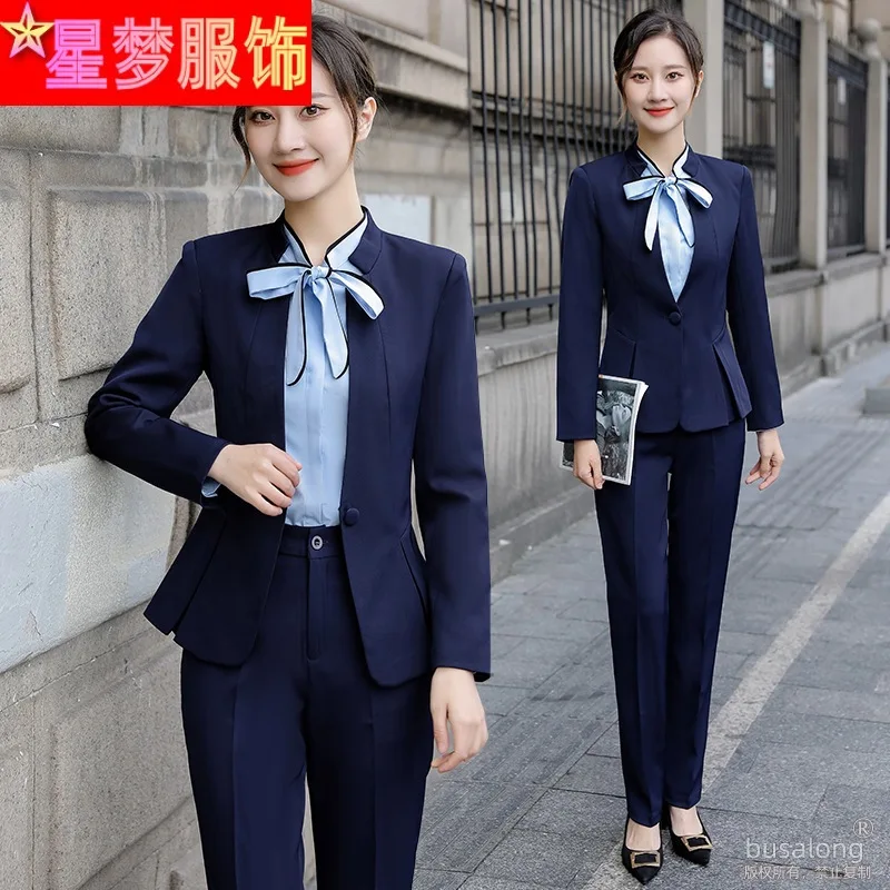 Blue Professional Suit Set for Women2023New Stylish College Student Interview Formal Wear Hotel Reception Work Uniform