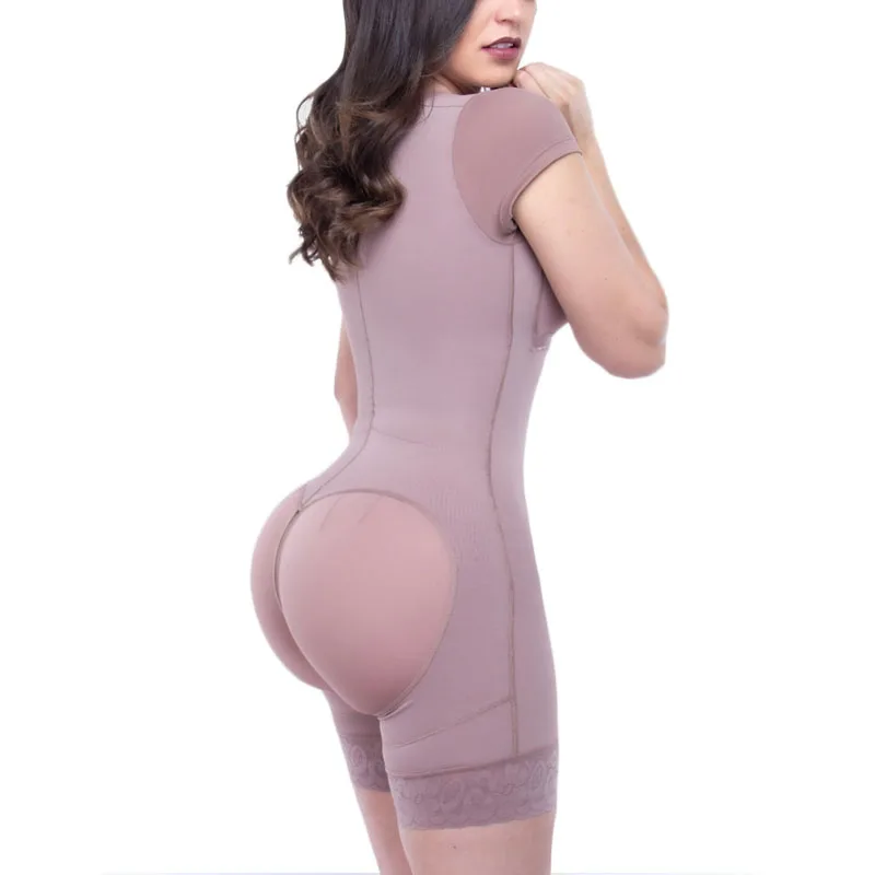 Fajas Colombia High Qualit Adjustable Hook Eye Front Closure Fajas Colombianas Short Sleeve Women Shapewear With Bra