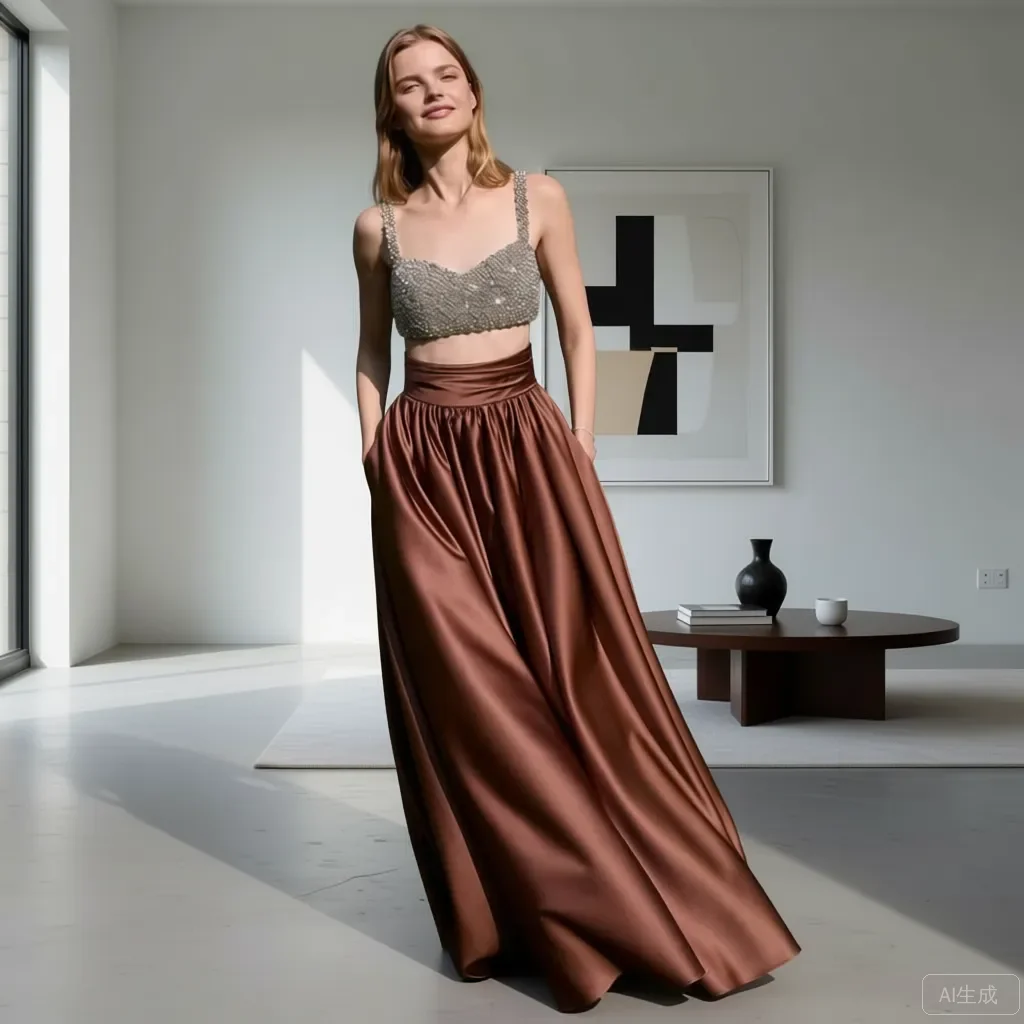 

Новинка 2025: Роскошное вечернее/свадебное платье с кроп-топом со стразами и атласной юбкой А-силуэта в пол, цвета тауп, розовый, шоколадно-коричневый