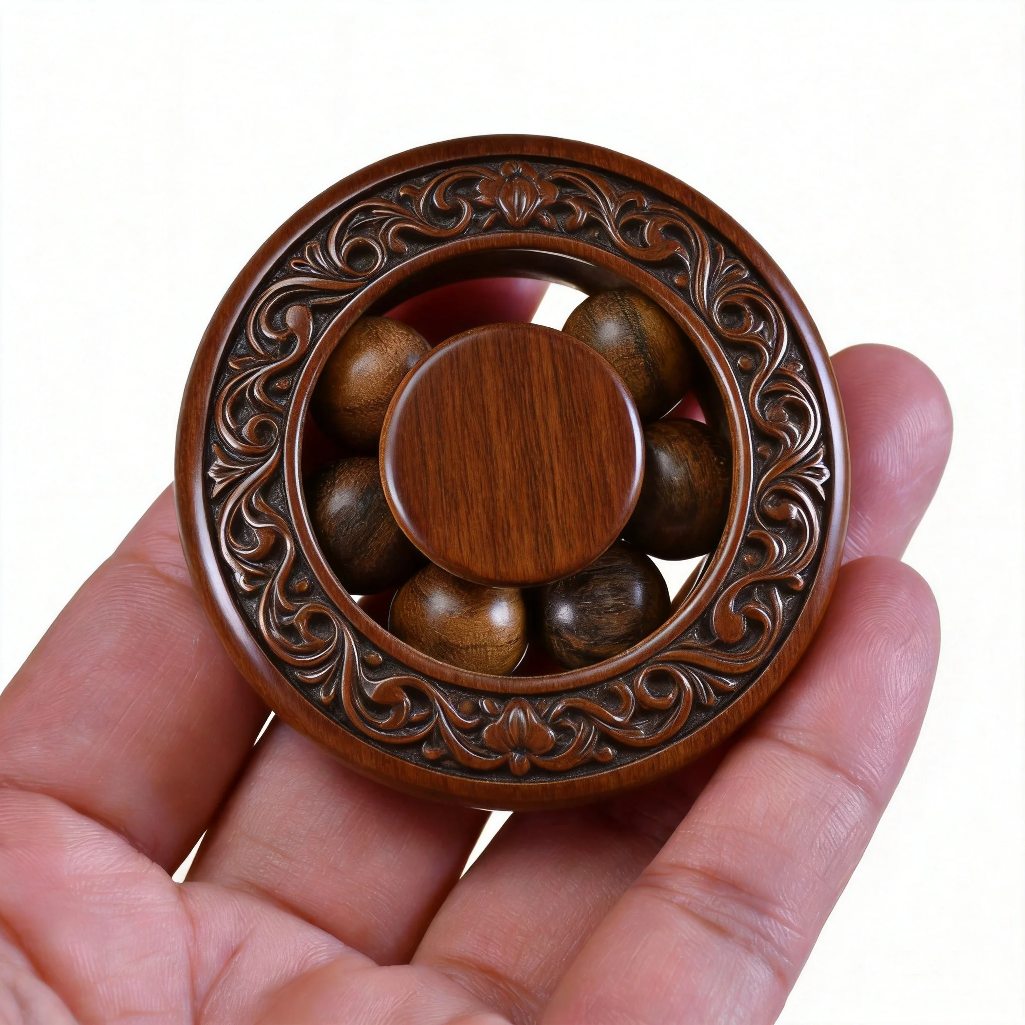 Chinese Style Auspicious Natural Hardwood Fire Wheel Fidget Toy Fortune Turning Stress Relief Good Luck Blessing Gift For Adults