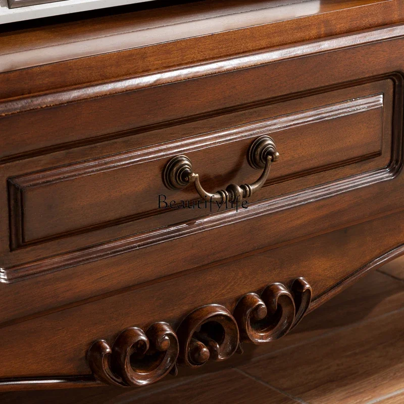 yj19 American Style TV Cabinet Solid Wood Bedroom High TV Cabinet Living Room Full Solid Wood Floor Cabinet