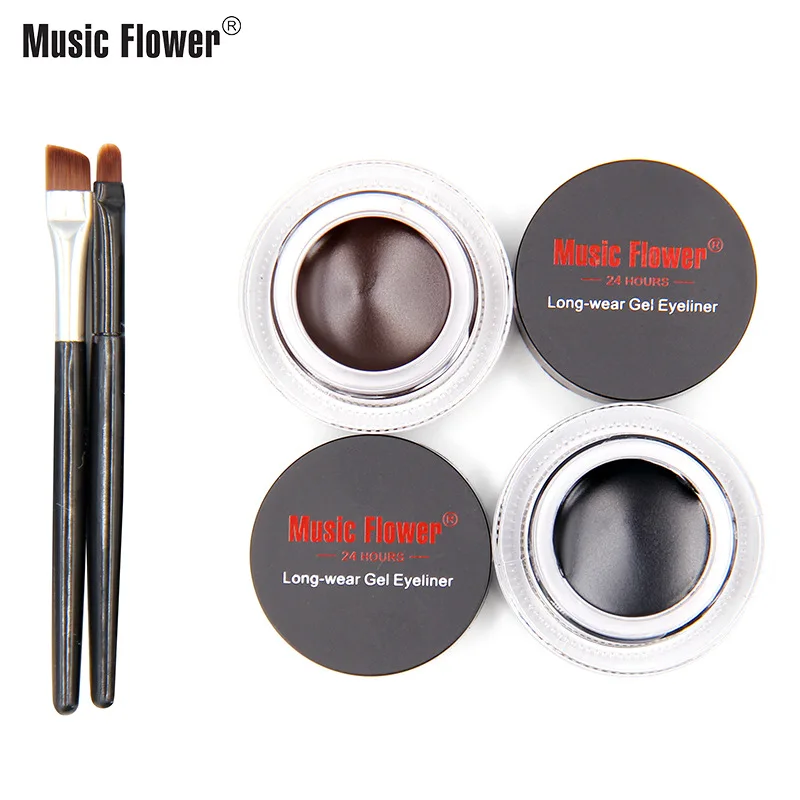 Music Flower 2pcs/Kit Eyeliner Gel Cream Natural Brown Makeup Eye Liner With Brush Easy to Draw Arrows Waterproof Eye Cosmetics