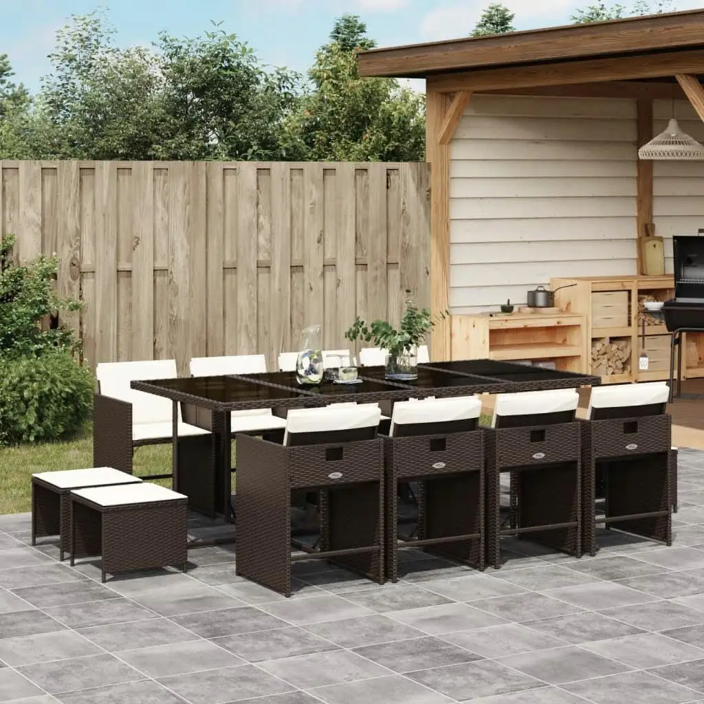 

Elegant Patio Dining Set of 12 Brown and Cream White Outdoor Furniture for Garden and Terrace Relaxation