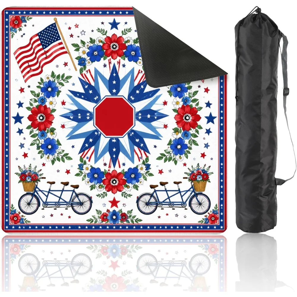 Neoprene Luxury 3mm 31.5 Inch Mahjong Mat Patriotic Stars Flags Non Slip Noise Reduction for Mahjong Poker
