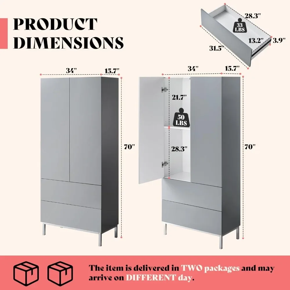 2 Pieces Modern Tall Kitchen Pantry, 70