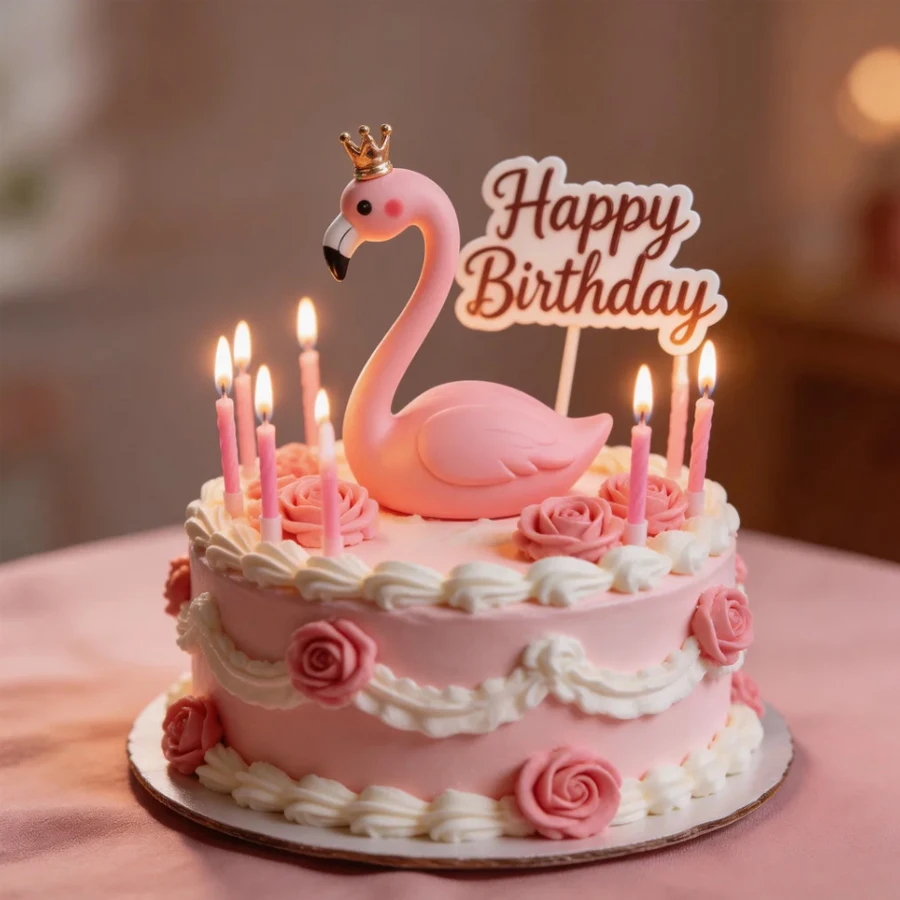 Cartoon-Krone Rosa Flamingo Kuchendekoration Niedliches Flamingo-förmiges Ornament Geburtstagsfeier Backzubehör – Detail 3