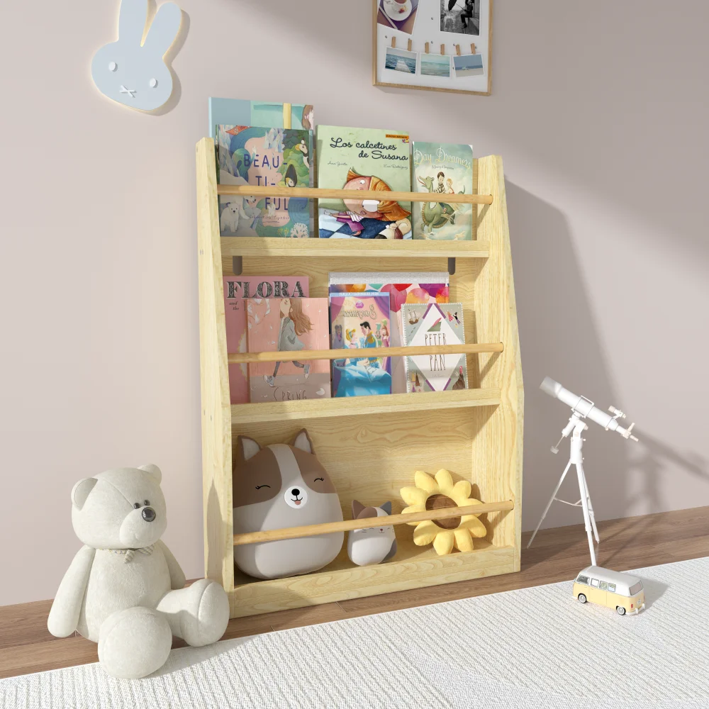 Orraves 3 Tier Kids Book Shelf,Kids Book Rack, Helps Keep Bedrooms, Playrooms, and Classrooms Organized, Natural