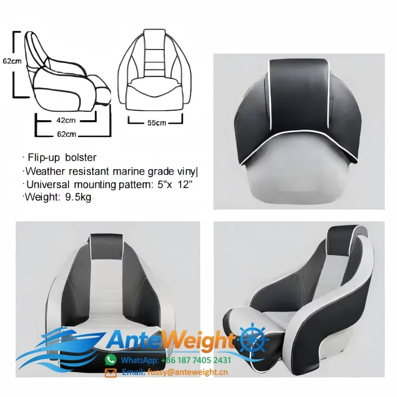 Marine Customized Color Black Boat Seats High Back Soft Deluxe pilot Seat Boat Seat for Yacht Speedboat