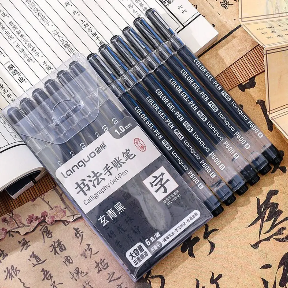 6Pcs Large Capacity Ink Calligraphy Gel-Pen Aesthetic Stationery Smooth Writing Multicolor Neutral Pen Stackable Color