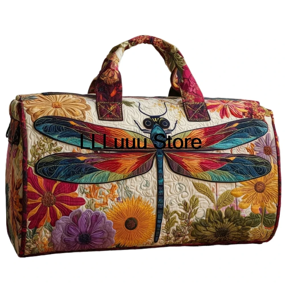 3D Quilted Dragonfly Tote Bag Vibrant Butterfly Travel Bag Artistic Shoulder Bag Women Fashion Gym Yoga Overnight Bags