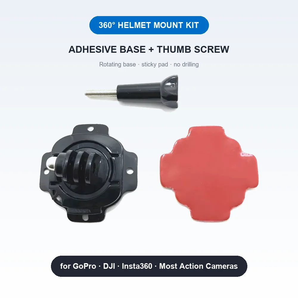 Helmet Mount Kit 360 Rotation Adhesive Sticker Pad with a Thumb Screw for GoPro Hero DJI Osmo Insta360 SJCAM AKASO Action Camera