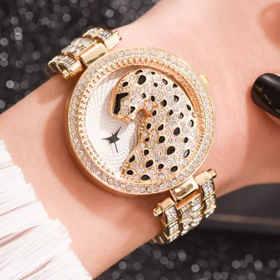 Iced Out Watch Diamound Luxury Women WristWatch Bling Leopard Gold Watch Ladies Watches for Women Simple Watch Quartz Gift Reloj