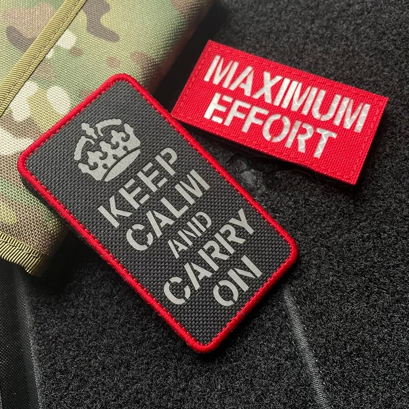 

Keeps Calm.Keep Going Reflective Embroidery Armband Hook and Loop Do Your Best Morale Badge Strive for Progress Tactical Patch