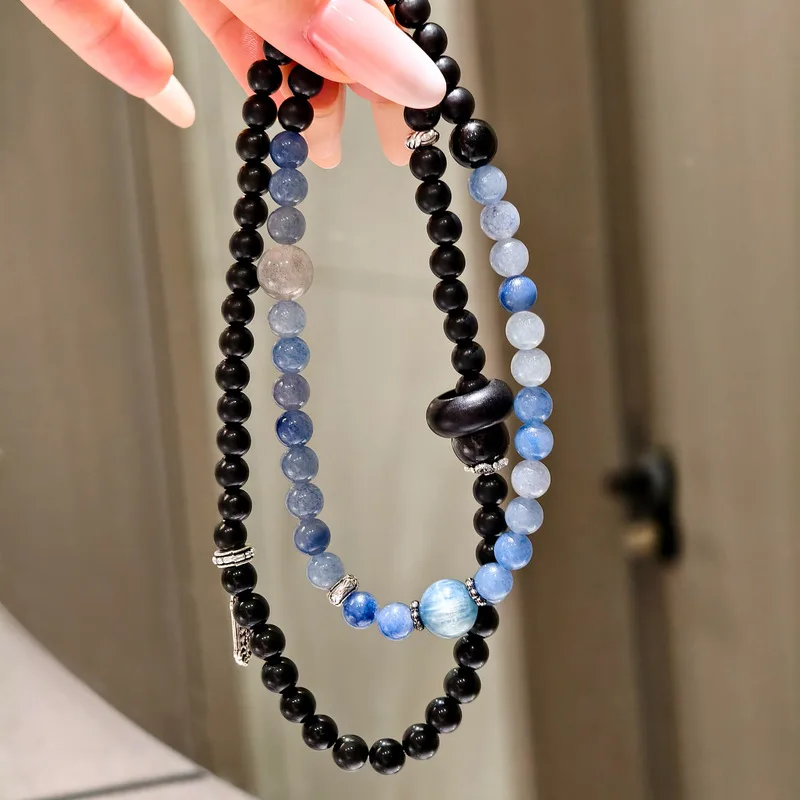 Black Sandalwood Blue Aventurine Bracelet for Women, Abacus Charm Beaded Hand Chain, Vintage Jewelry Gif