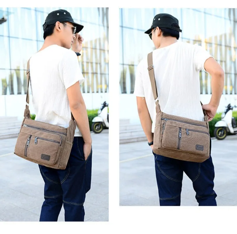 Men Canvas Shoulder Bags Casual Tote Vintage Crossbody Bag Luxury Messenger Bags Fashion Handbag Travel Large Capacity Tote Bag