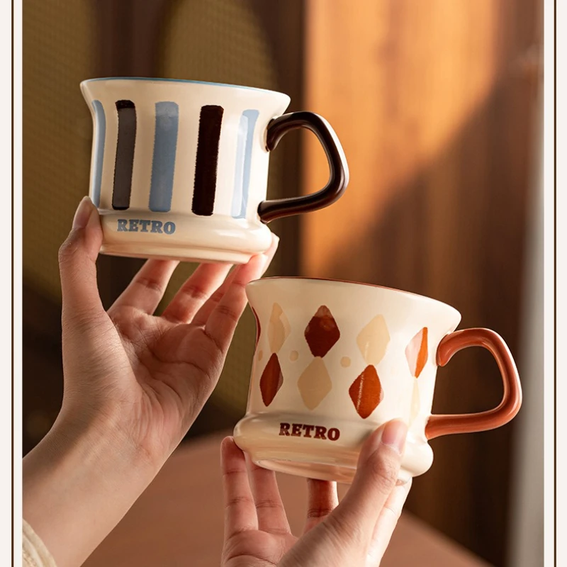 340ml Creative Color Matching Ceramic Mug, High Temperature Resistant Breakfast Milk Cup, Ins Couple Coffee Cup, Holiday Gift