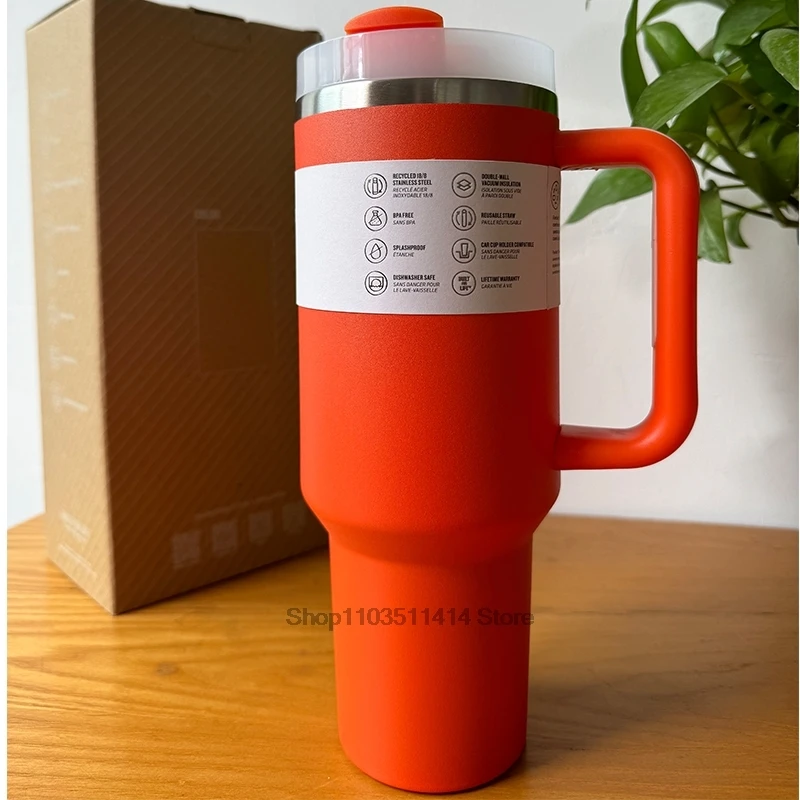 40 oz Tumbler with Handle Lid Straw Stainless Steel Vacuum Insulated Quengher H2.0 Thermos Cup Silicone Boot for Stanleys