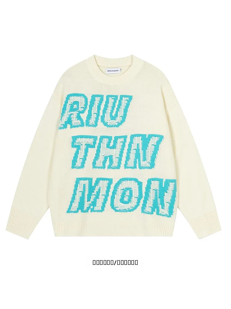 

from Anti-Time American Retro Design Loose Fit round Ne Knitted Sweater Versatile Long Sve Youthful Energy Sle