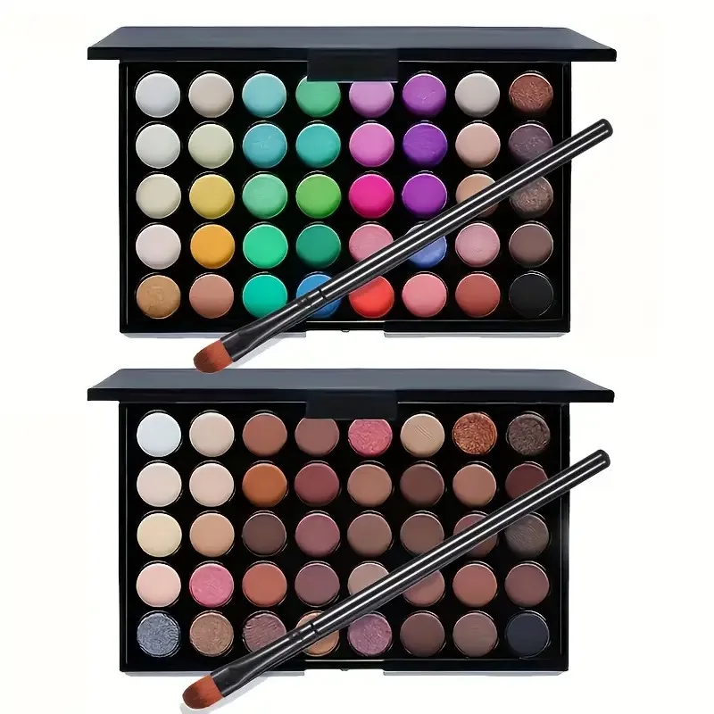 2pcs 40 Colors Eyeshadow Palette Set with Brush,Matte & Pearly Finishes Long-Lasting Non-Fading Shades Glitter Eye Shadow