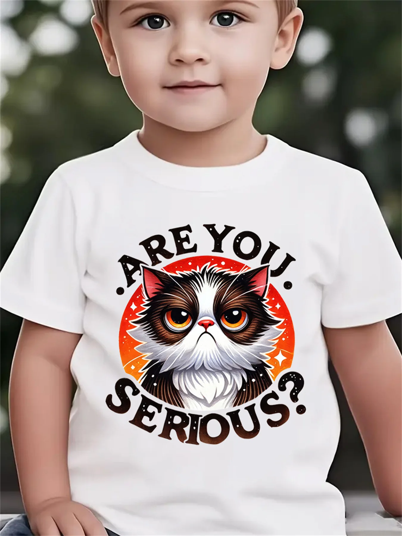 Grumpy Cat Are You Serious Red Circle Star Print Family Matching Cotton Tees Short Sleeve Tops For Mom Dad Boys Girls Daily Wear