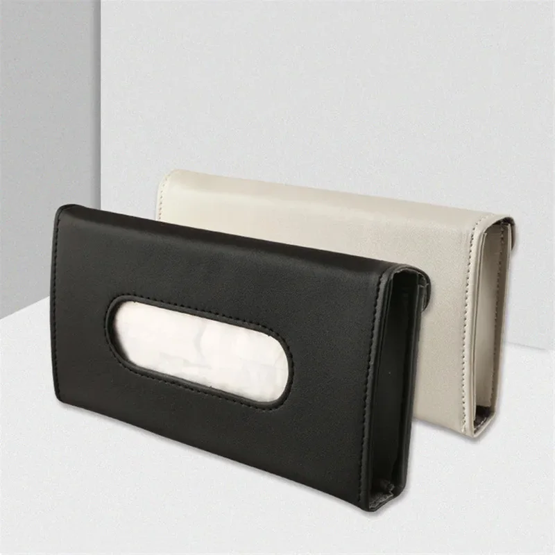 1Pc PU Leather Tissue Box Auto Car Truck Sun Visor Hanging Holder Car Tissue Boxes Auto Interior Storage Interior Accessories