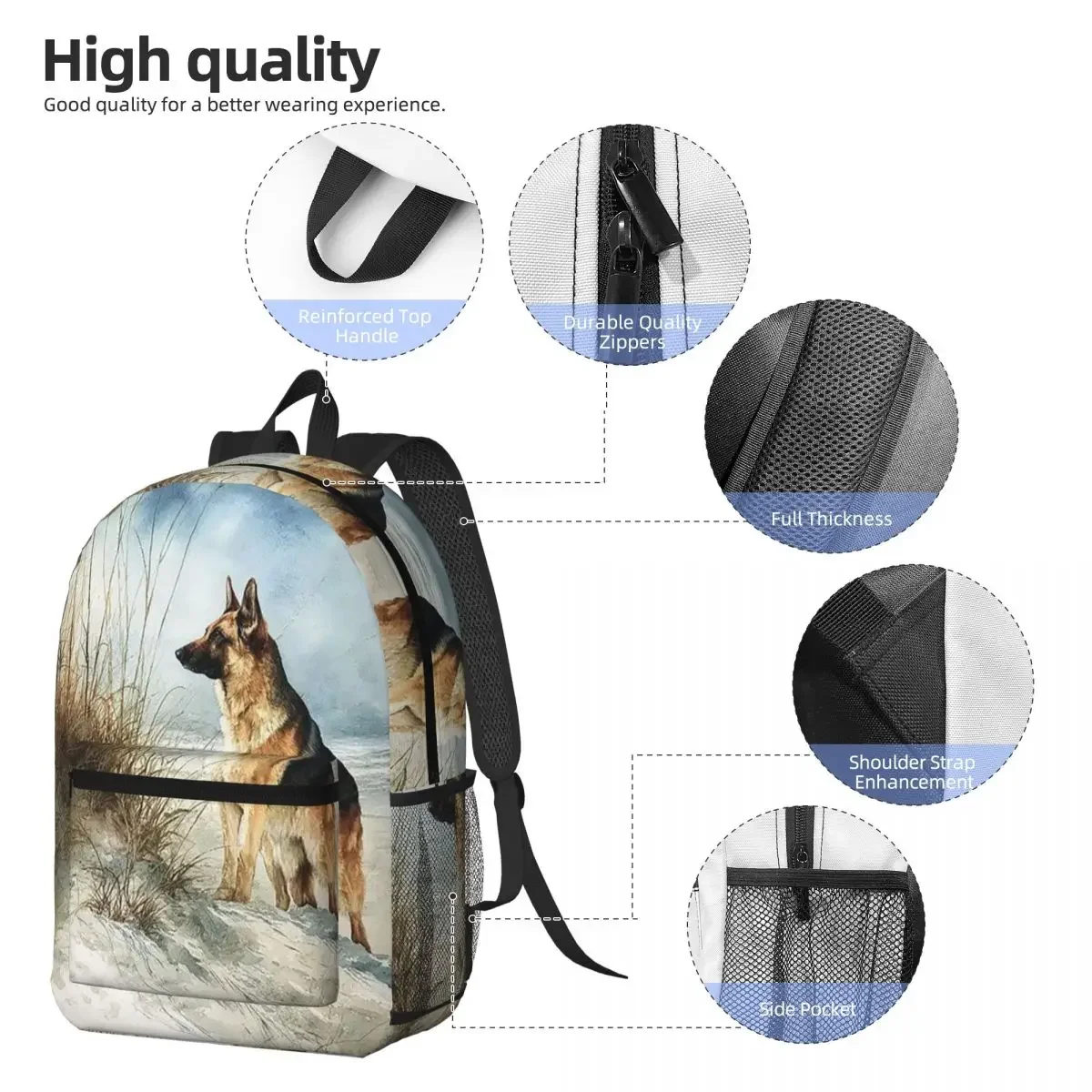 German Shepherd Oil Painting Backpack Student BookBag Children School Bag Computer Shoulder Bags for Men Women