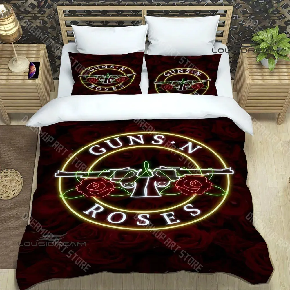 Комплект постельного белья с 3D-принтом Guns N' Roses для мальчиков и девочек, включая пододеяльник, размеры Twin, Queen, King, Full, Single, Double
