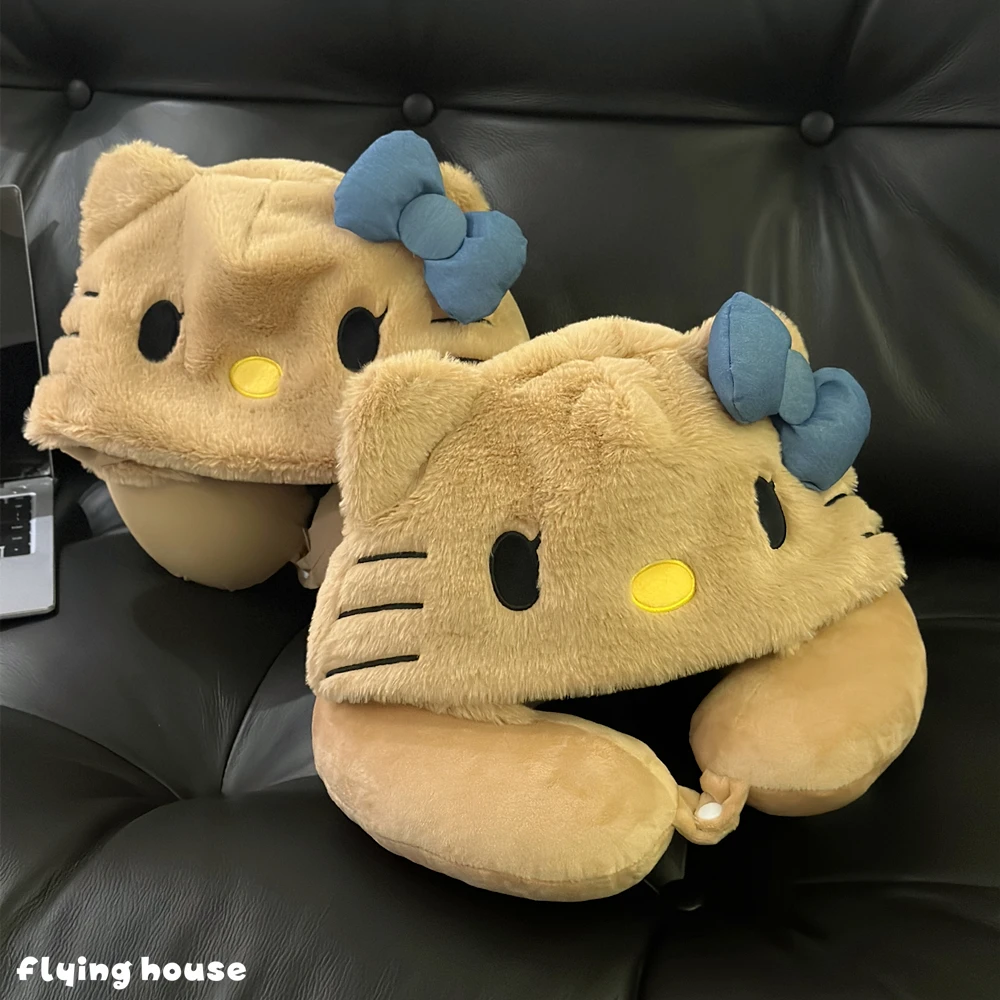 Sanrio Hello Kitty Cuscino da viaggio con cappuccio a forma di U per aereo Auto Comodo supporto per pisolino per dormire con regolabile