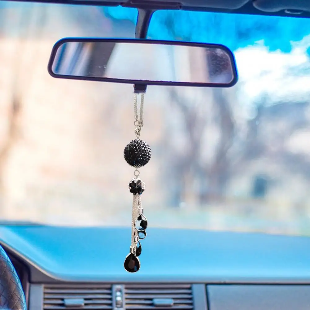 Shiny Car Mirror Charm Sparkling Rhinestone Car Pendant A Glamorous Accessory with Refractive Faux Ball Stylish Car Rearview