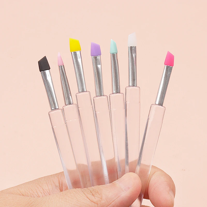 5pcs pennello per Eyeliner in Silicone morbido applicatore colorato manico trasparente portatile pennello per trucco con micropennello pulito strumento di bellezza all'ingrosso