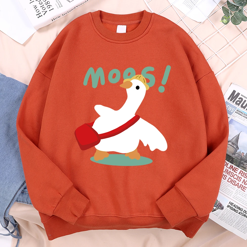 Big White Duck Goes To School Man Clothes Harajuku Loosehoodies Fashion Fleece Sweatshirts Autumn Fleece Fitness Women Hoody