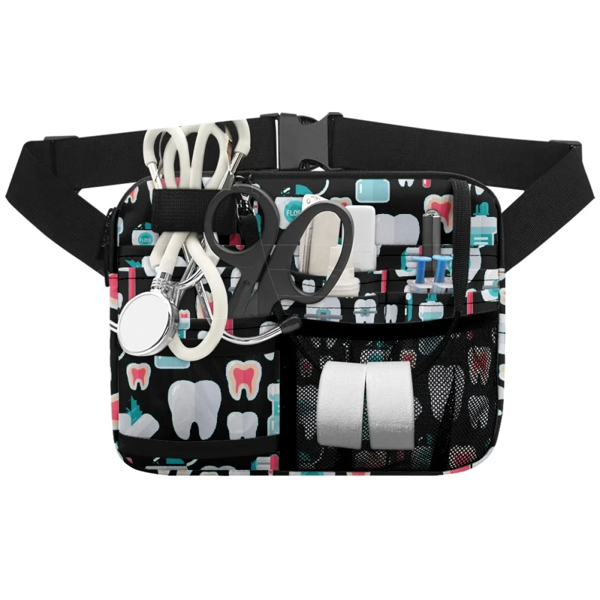 Luxo Saúde Dentes Odontologia Fanny Pack, Designer de Alta Qualidade, Emergência, Ajustável, Cinto Organizador Portátil