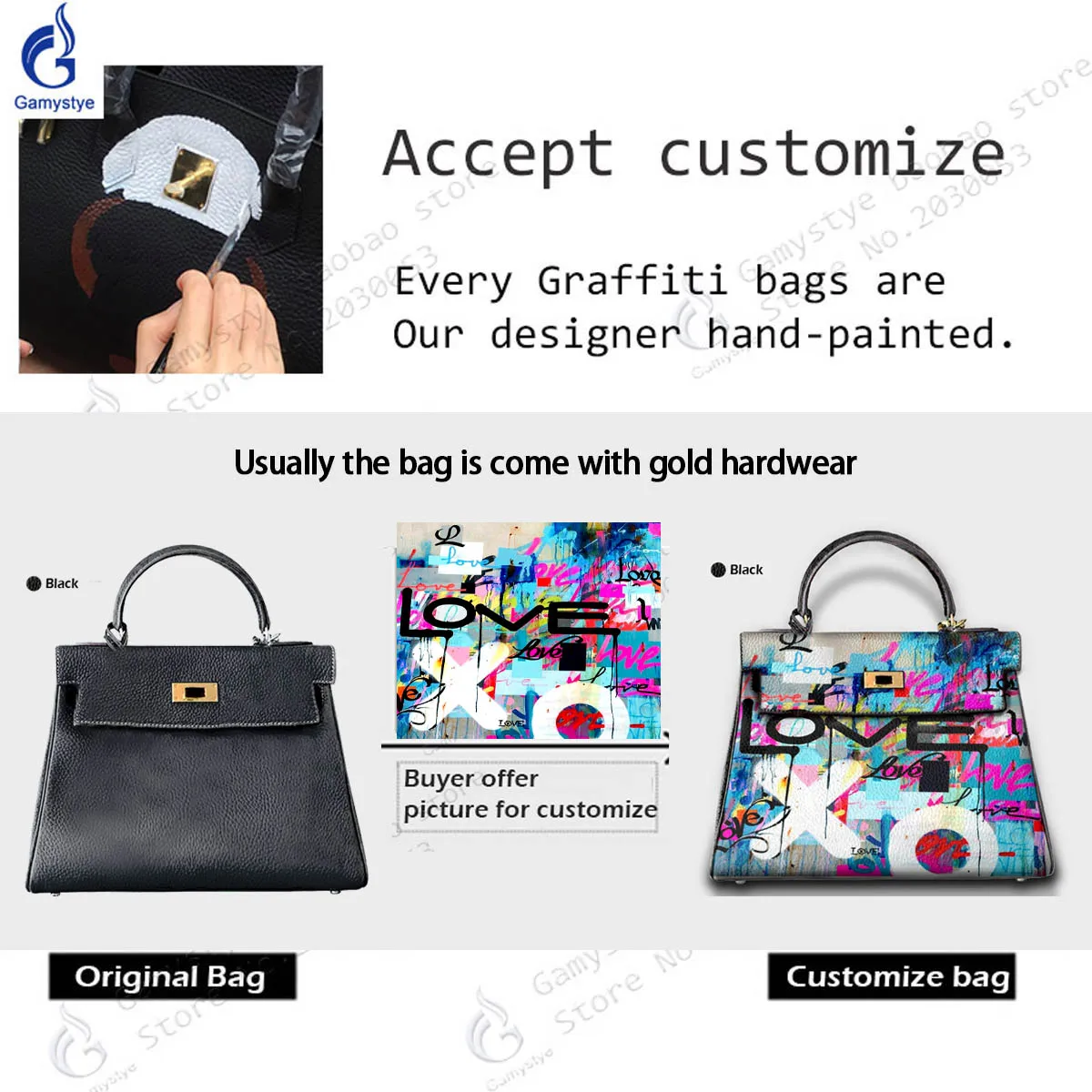 2023 Gamystye Hand Draw Art Abstract Painting Girl Bags Genuine Togo Leather Ladies purses and handbags Messenger Clutch Totes