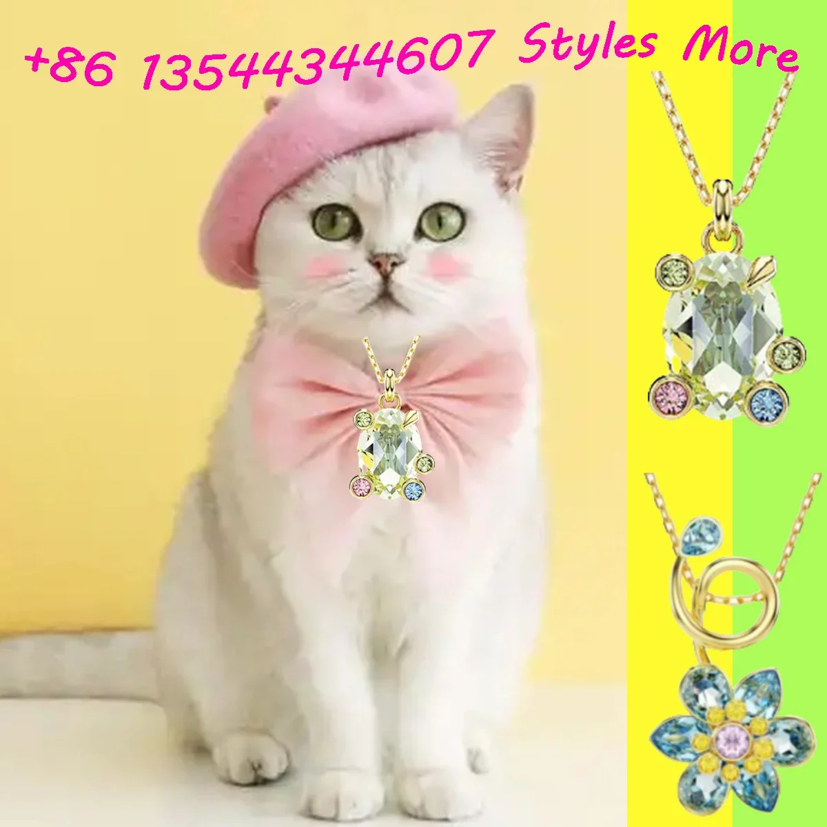 

Cat accessories 2025 Popular Austrian crystal jewelry green light luxury pendant necklace small luxury ladies romantic gift